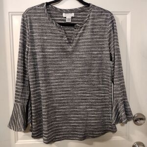 Liz Claiborne Women's 3/4 Bell Sleeve Metallic Gray Top Size Large